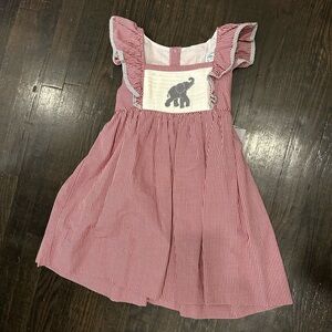 Red and Gray Check Smocked Elephant Dress, 6